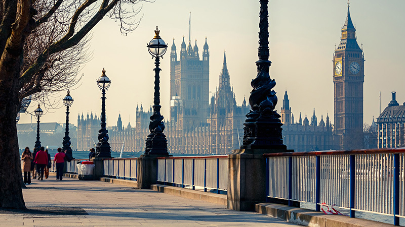 sidewalk and view of big ben in london